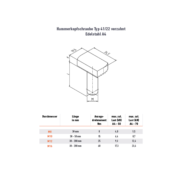 Hammerkopfschraube 41/22 Z - M8 x 30 mm - 88TZN
