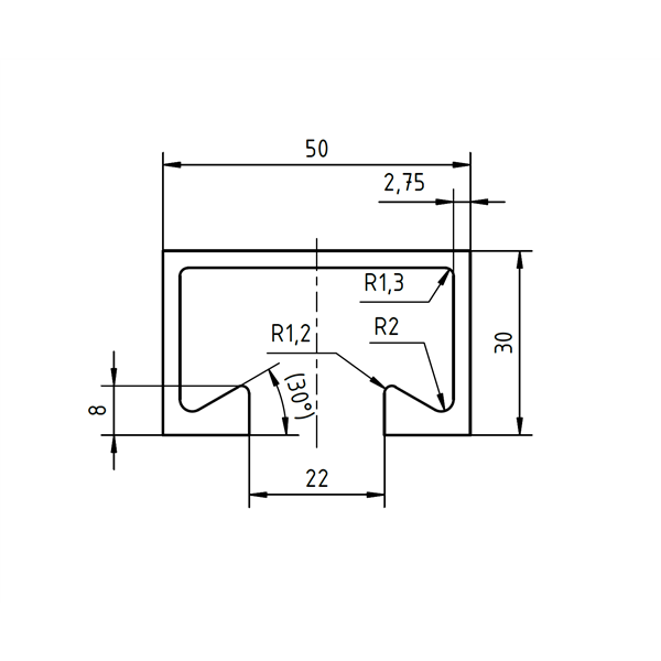 Profil 50/30 warmgewalzt - 1.000 mm - gelocht - WB