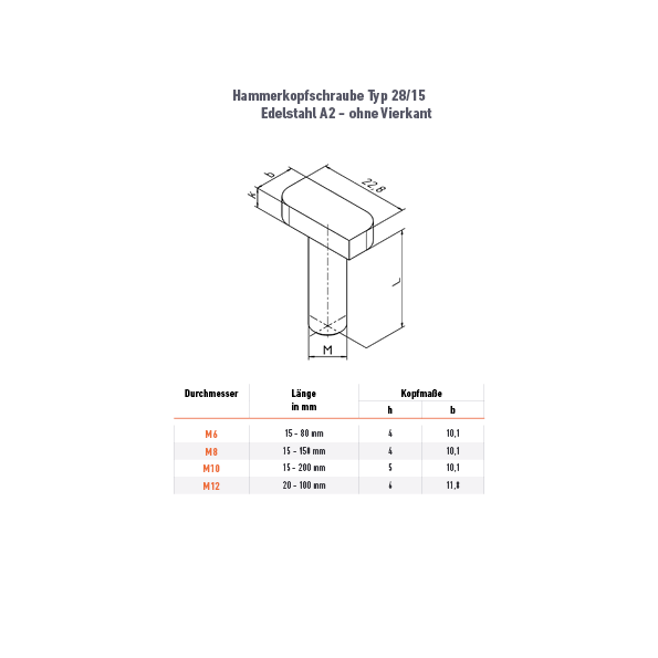 Hammerkopfschraube 28/15 - M6 x 15 mm - 46ZN