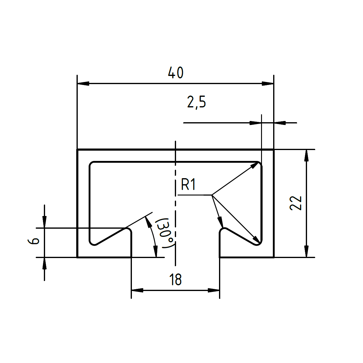 Profil 40/22 warmgewalzt - 1.000 mm - gelocht - WB