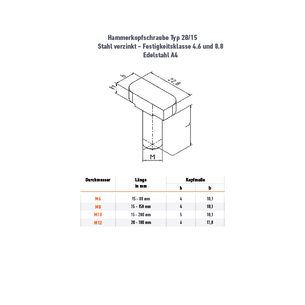Hammerkopfschraube 28/15 - M6 x 15 mm - 46ZN