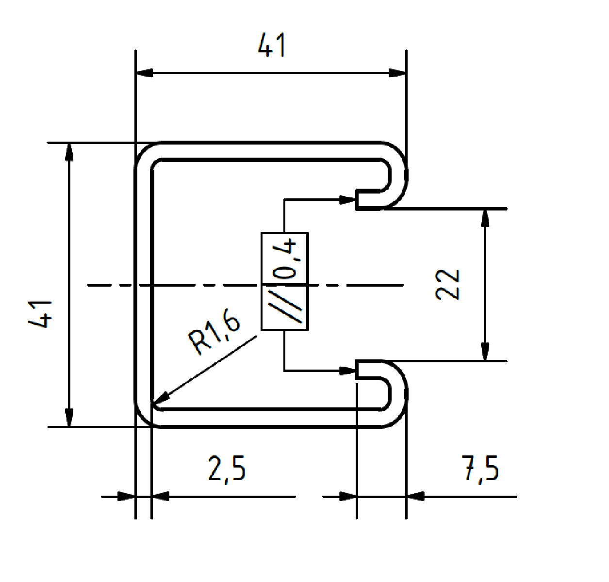 Profil 41/41 - 2,5 mm - 1.000 mm - gelocht - WB